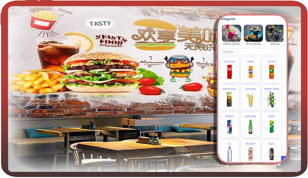 fast food adisyon sistemi, dijital qr menü, yeni nesil fast food adisyon